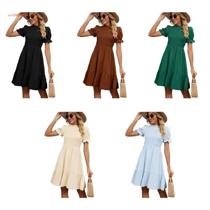 

Summer Casual Dress Women Ruffle Mini Dress Party Dress Short Sleeve Dress