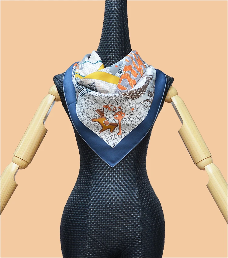 Магазин HuaJun 2 | Неправильный логотип 90 квадратный шелковый шарф с принтом в виде