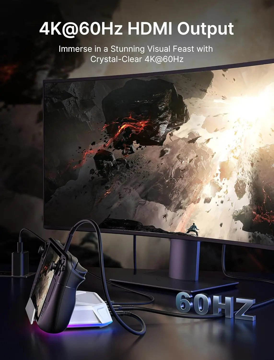 Док-станция RGB для Steam Deck 8 в 1 с HDMI 4K при 60 Гц Gigabit Ethernet зарядкой через USB-C мощностью