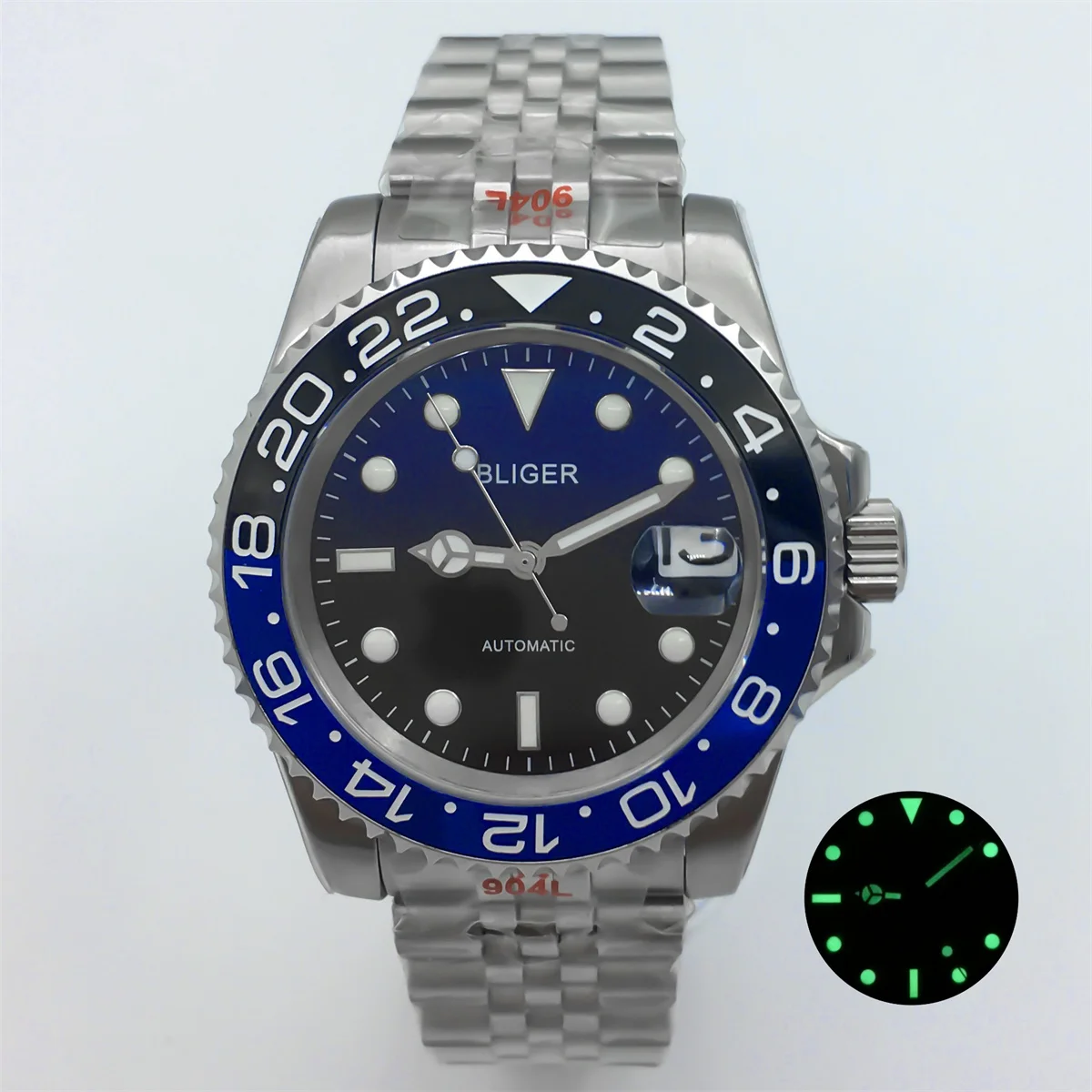 Мужские часы BLIGER 40 мм NH35 PT5000 120 с керамическим корпусом и синим черным глянцевым