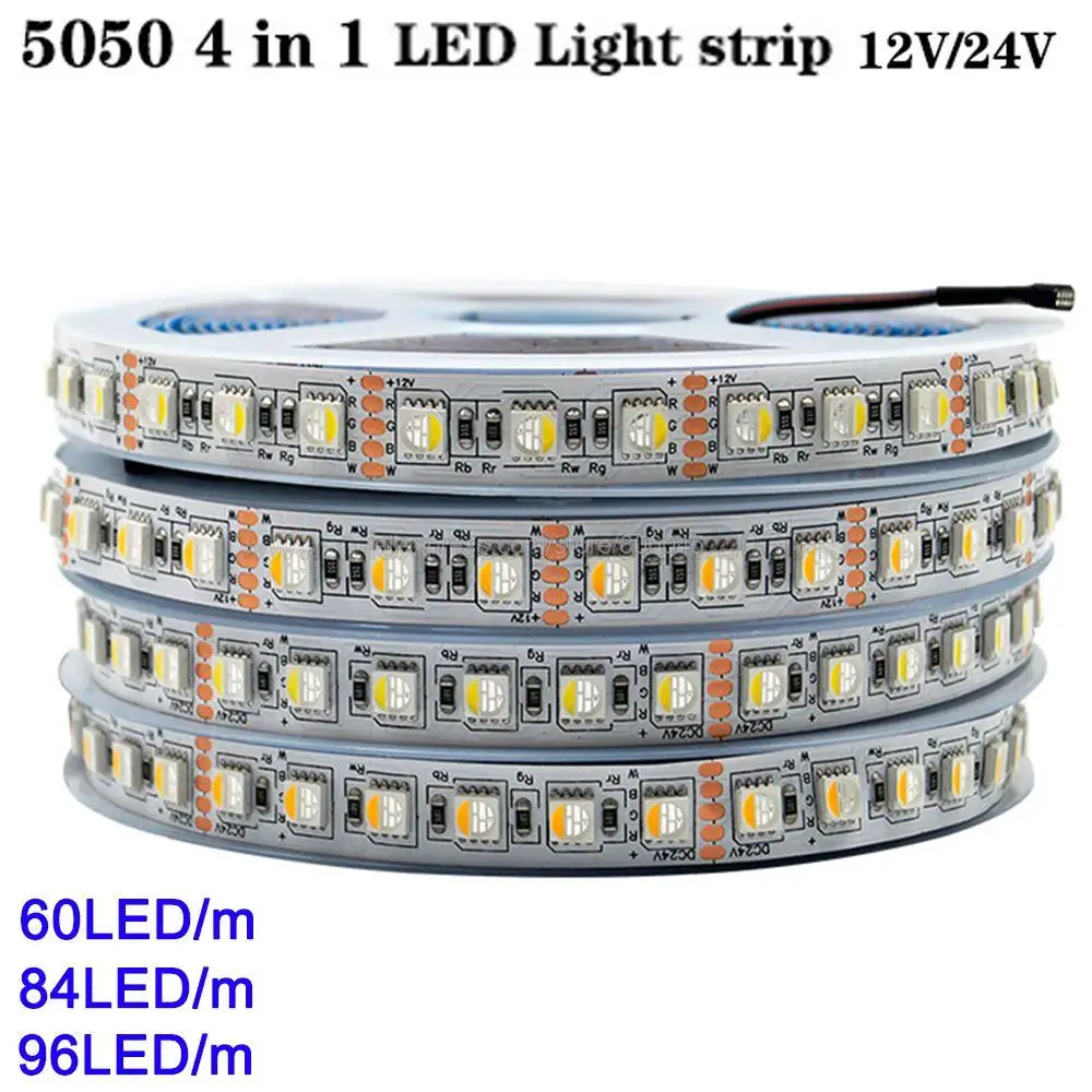 СВЕТОДИОДНАЯ лента SMD 5050 RGBW RGBWW 4 в 1, 60 84 96 120 светодиодов/м, 12 В постоянного тока, 24 В постоянного тока, светодиодный чип IP20 IP65, водонепроницаемая светодиодная лента, лента для освещения