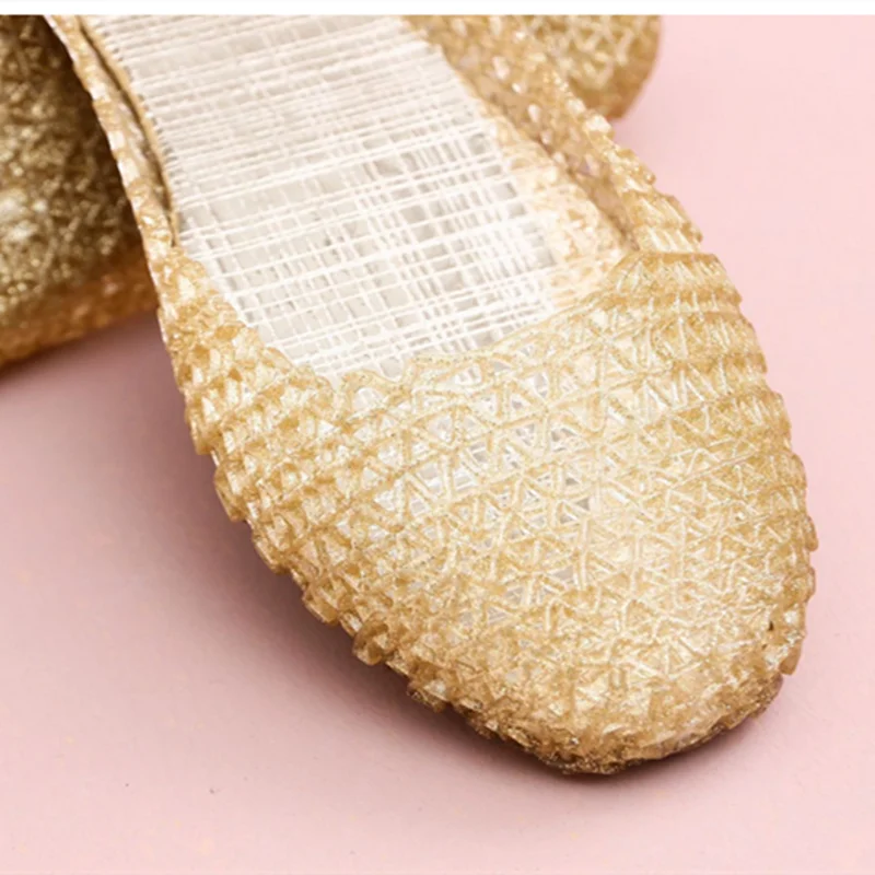 Lady Low Price Free Shipping Ballet Flats Bling PVC Mary Jeans Cut-Outs Breathable Slip-Ons Round Toe Jelly Casual Summer Loafer