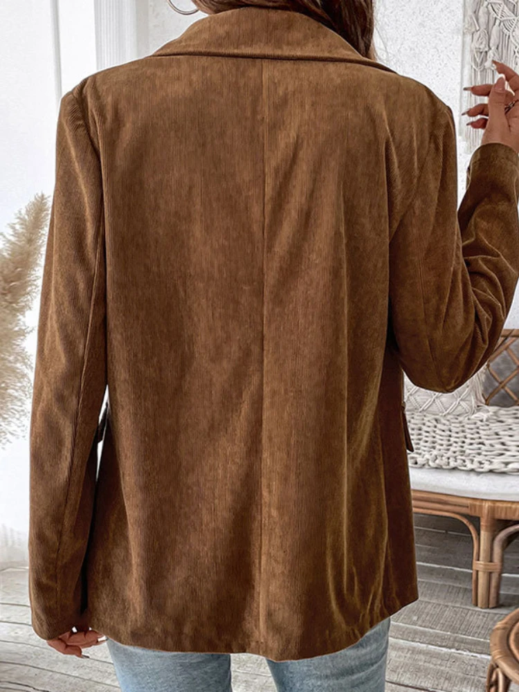Женский пиджак осенний новый однотонный вельветовый модная уличная стильная