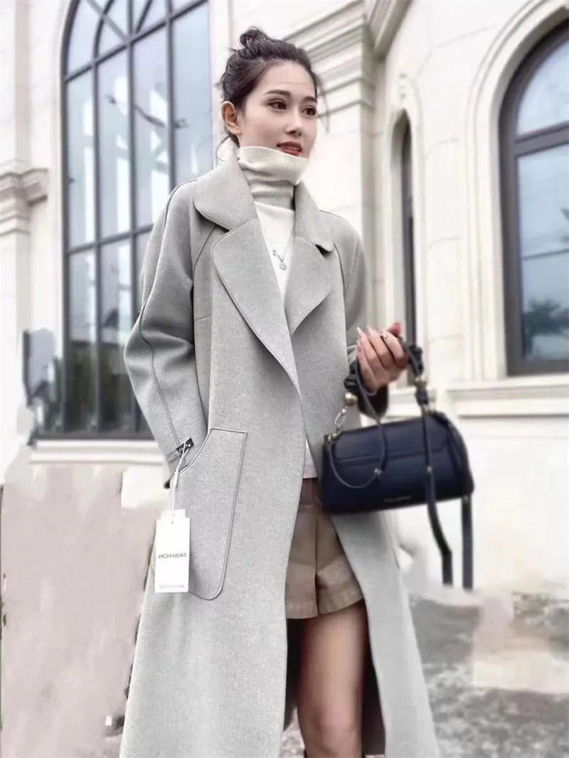 Double Cashmere Coat Women's Long Knee-Length 2023 Autumn and Winter New High-End Slim Versatile Wool Woolen Coat