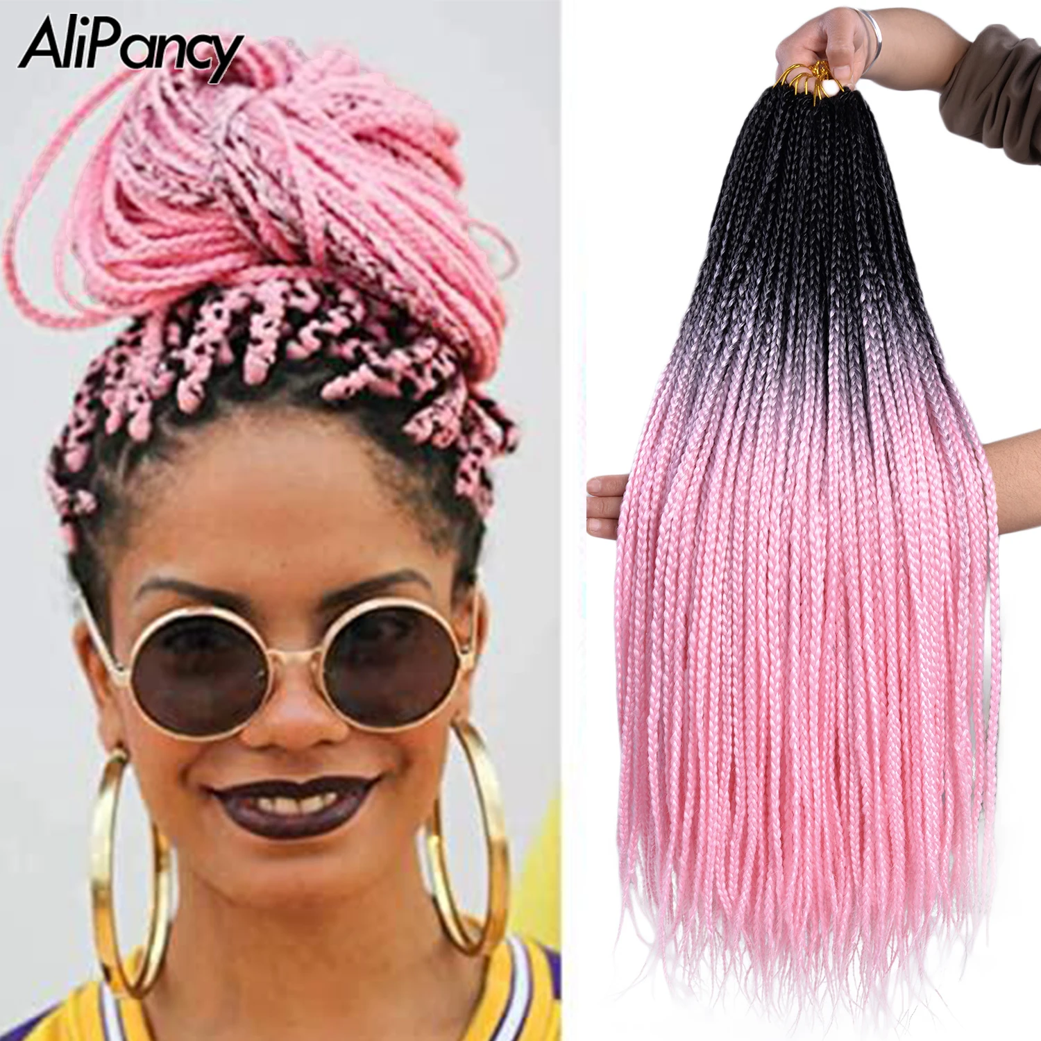 Box Braid Crochet Hair 24inch Synthetic Colored Box Braided Hair Extensions For Women Straight Braids Afro Braids Heat Resistant