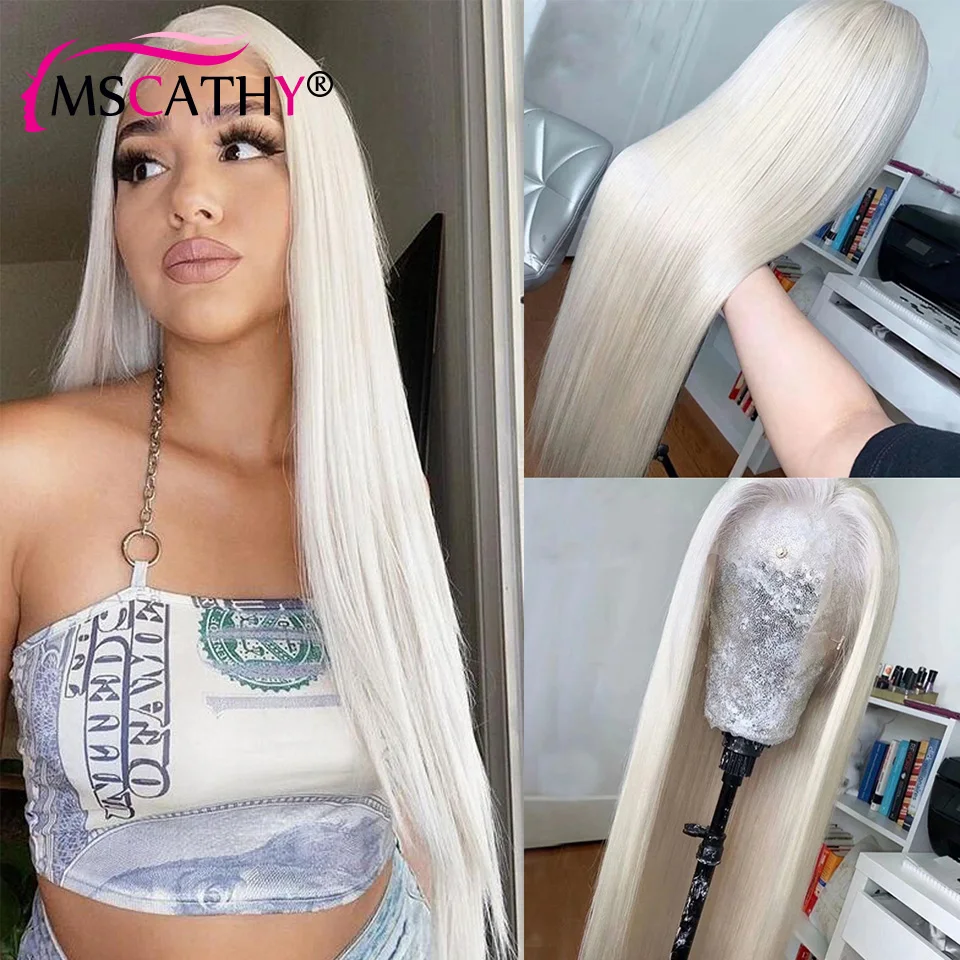 Platinum White Blonde Lace Front Wigs For Women Human Hair  Straight Ice Blonde Colored Remy Human Hair Wigs HD Lace Frontat Wig