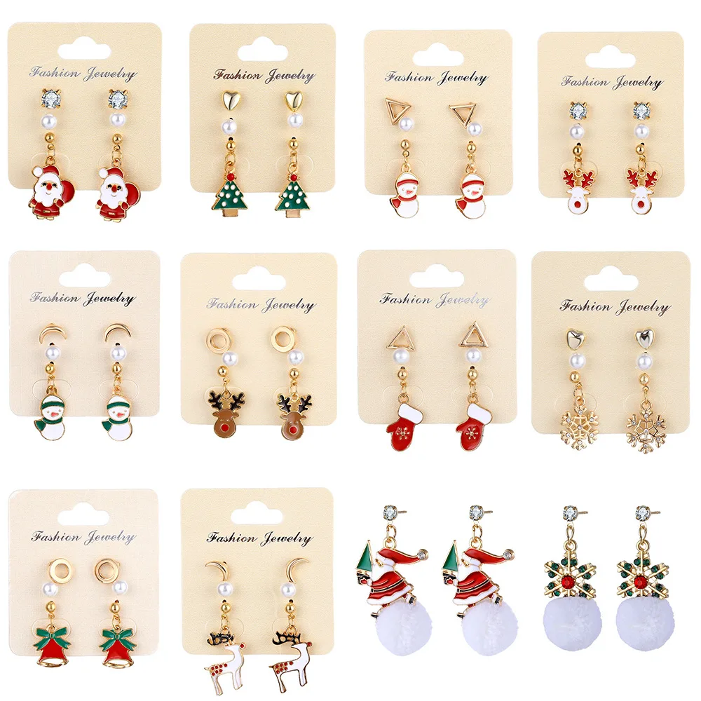 Christmas Snowflake Elk Bells Alloy Earrings Christmas Tree Drop Glue Holiday Earrings Jewelry Gifts for Women
