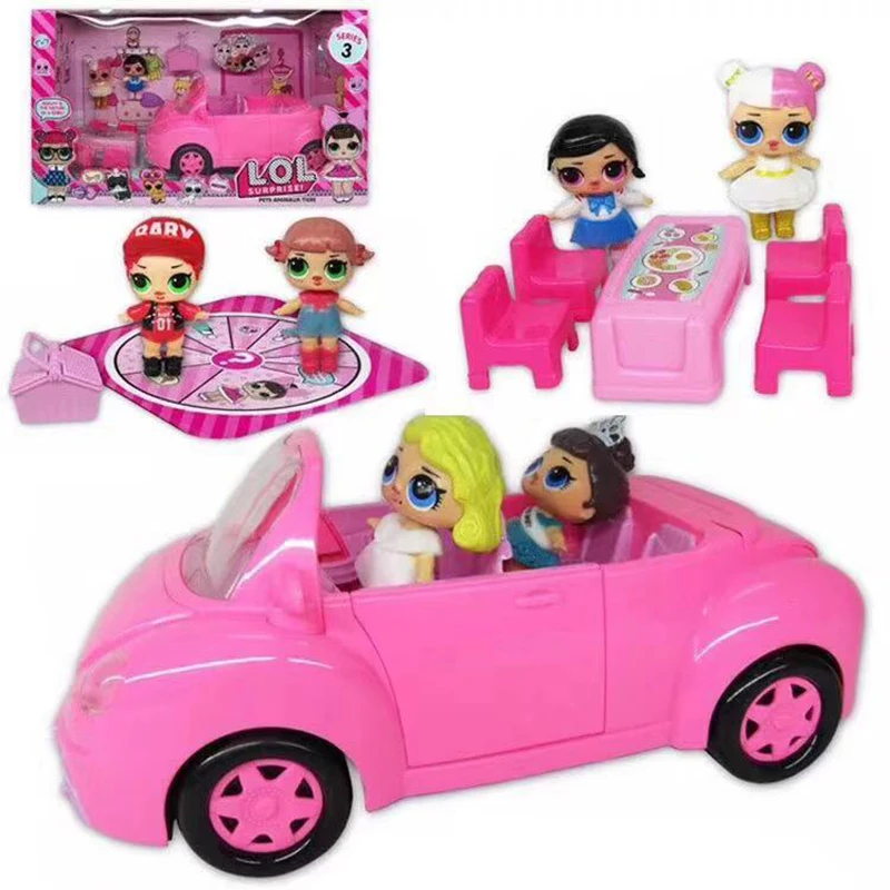 

Original LOL Surprise Dolls Playing House Toy Picnic Car Convertible with Furniture Set Toys Pink Sports Car Toys for Girls Gift