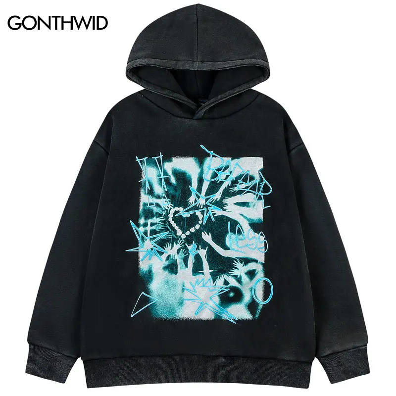 

Толстовка мужская флисовая с капюшоном, винтажная уличная одежда в стиле хип-хоп, свитшот с абстрактным принтом и графическим принтом теней, пуловер в стиле Харадзюку/панк, 2023
