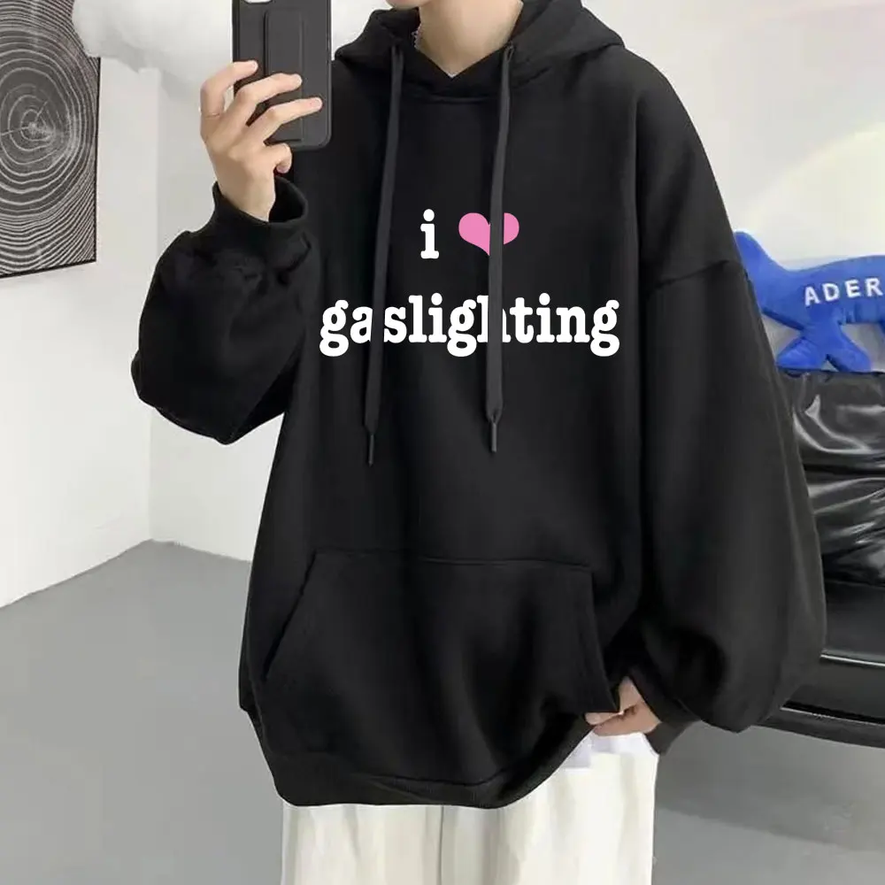 

Korean Fashion I Love Gaslighting Letter Print Hoodie Men Women Autumn Winter Hip Hop Casual Hooded Oversize Pullover Streetwear