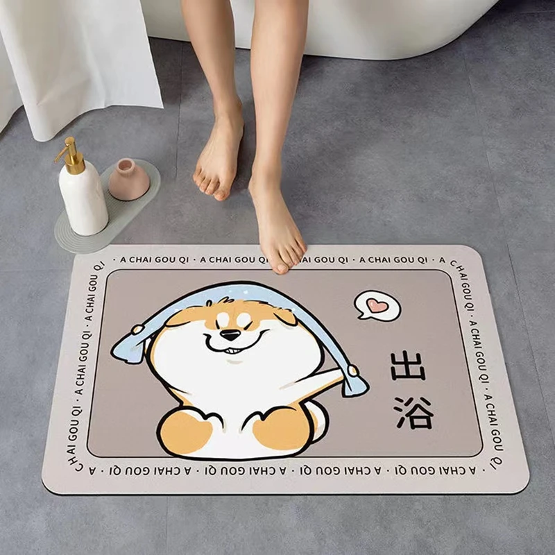 

Cute Dog Absorbent Shower Mat Quick Drying Bathroom Rug Non-slip Entrance Doormat Nappa Skin Home Floor Soft Diatom Mud Bath Mat