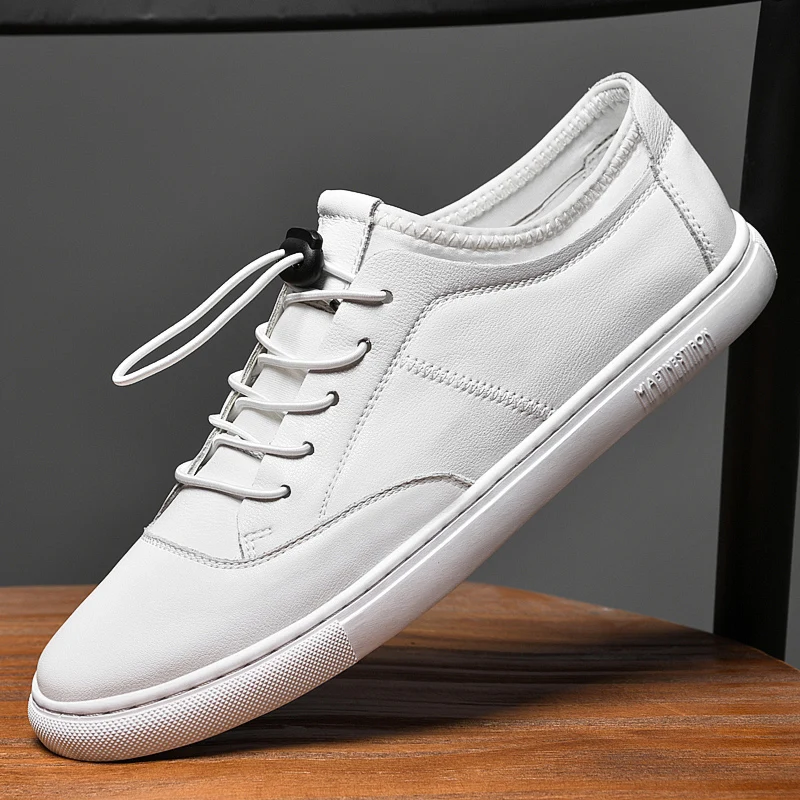 

High Quality White Fashion Men's Genuine Leather Sneakers Breathable Casual Shoes Men Luxury Black White Designer Men Loafers