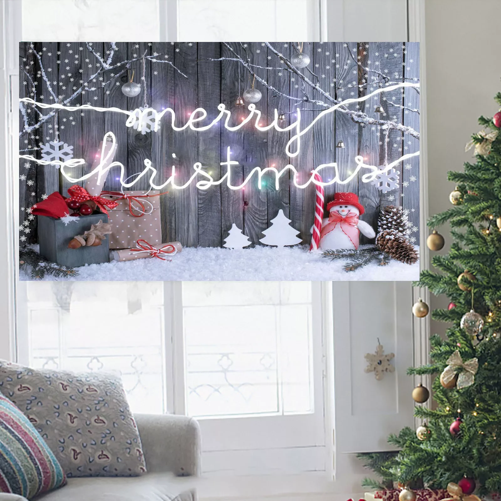 

Christmas Tapestry Wall Hanging Xmas Winter Wall Tapestry Fabric Art Decorations Photo Booth Lights