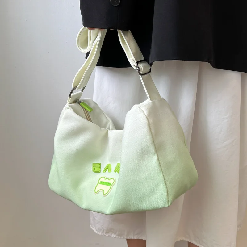 

Women's Green Canvas Casual Tote Large Capacity Bag Female Designer Shoulder Fashion Shopping Travel Handbags for Mall Shop