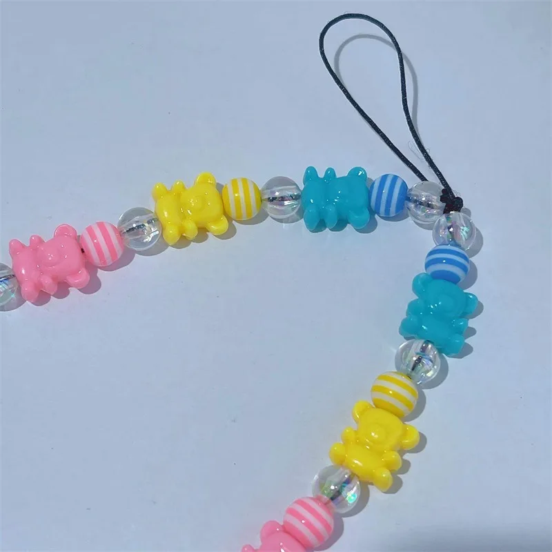 European and American Bohemian Rainbow Striped Beads ins Cute Color Bear Resin Trend Mobile Phone Chain Ladies Exquisite Jewelry