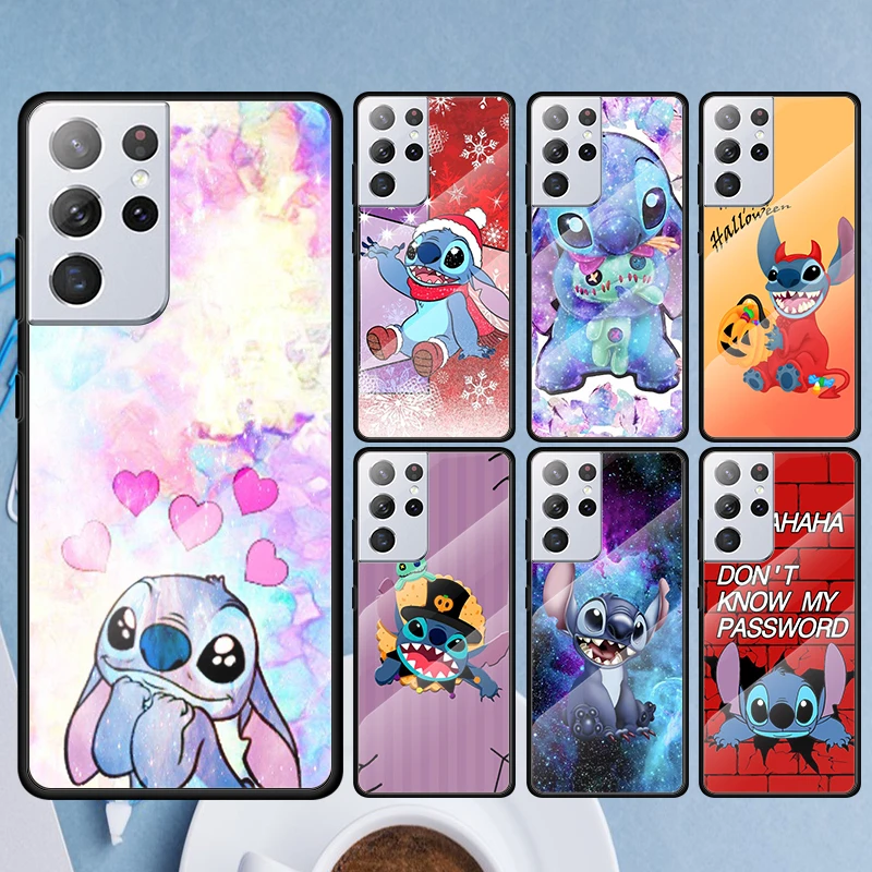 

Art Disney Lilo & Stitch For Samsung S22 S21 S20 FE S10 S10e S9 Note 20 10 Ultra Plus Lite 5G Tempered Glass TPU PhoneCase