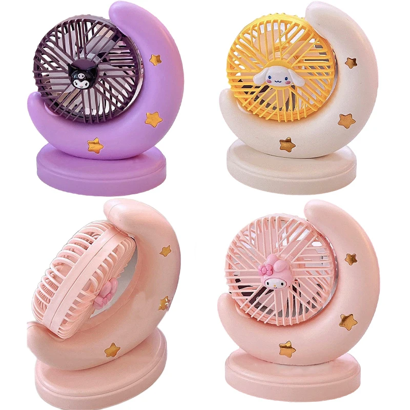 

Sanrio Cinnamorol Moon Small Fan Cute Girl Heart Desktop Fan Kuromi Charging Fan Big Wind Silent Fan Birthday Gift Holiday Gift