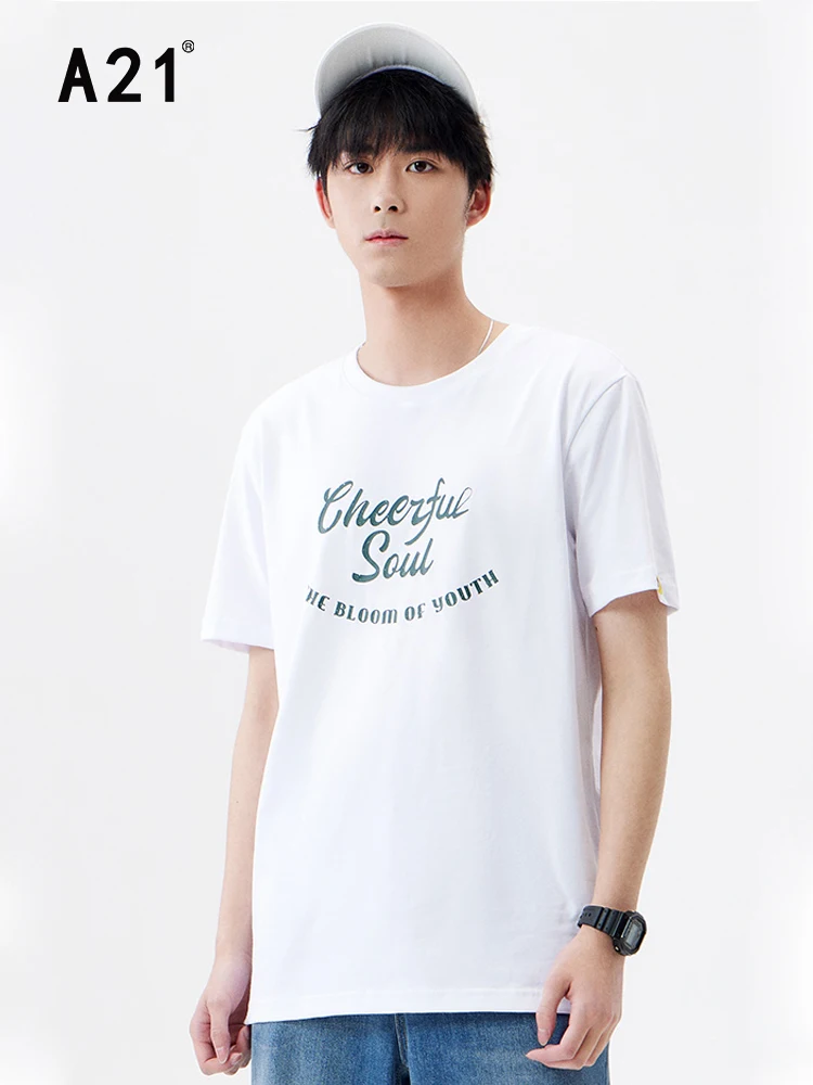 

A21 Men Casual Slim Fit White T-shirts Summer 2022 Fashion Letter Printed Elastic Tees Male O-neck Short Sleeve Tops Quick Dry