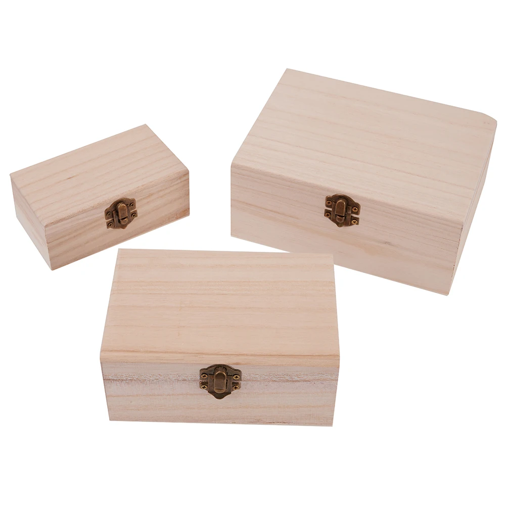 

1/3pcs Wooden Storage Box Plain Wood Wooden Square Hinged Storage Boxes Craft Gift Box Jewelry Storage Home Supply Storage