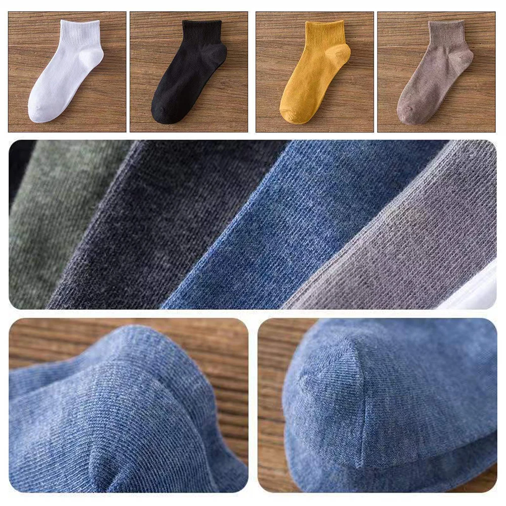 Man Cotton Short Socks 5Pairs Men Ins Comfortable Casual Ankle Socks Solid Color Fashion Harajuku Breathable Sports Socks Gift
