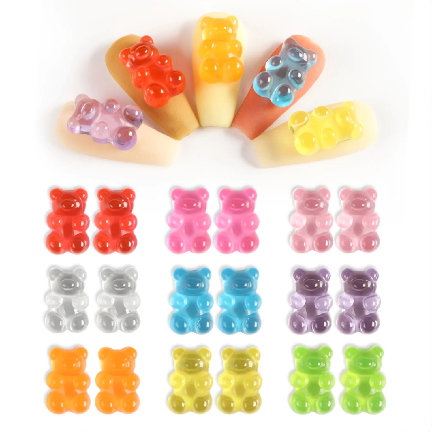 

20pcs Kawaii Gummy Bear Nail Gummy 3D Kawaii Sweetmeats Bear Press On Nail Rhinestones DIY Nail Accessories Nail Art Supplies