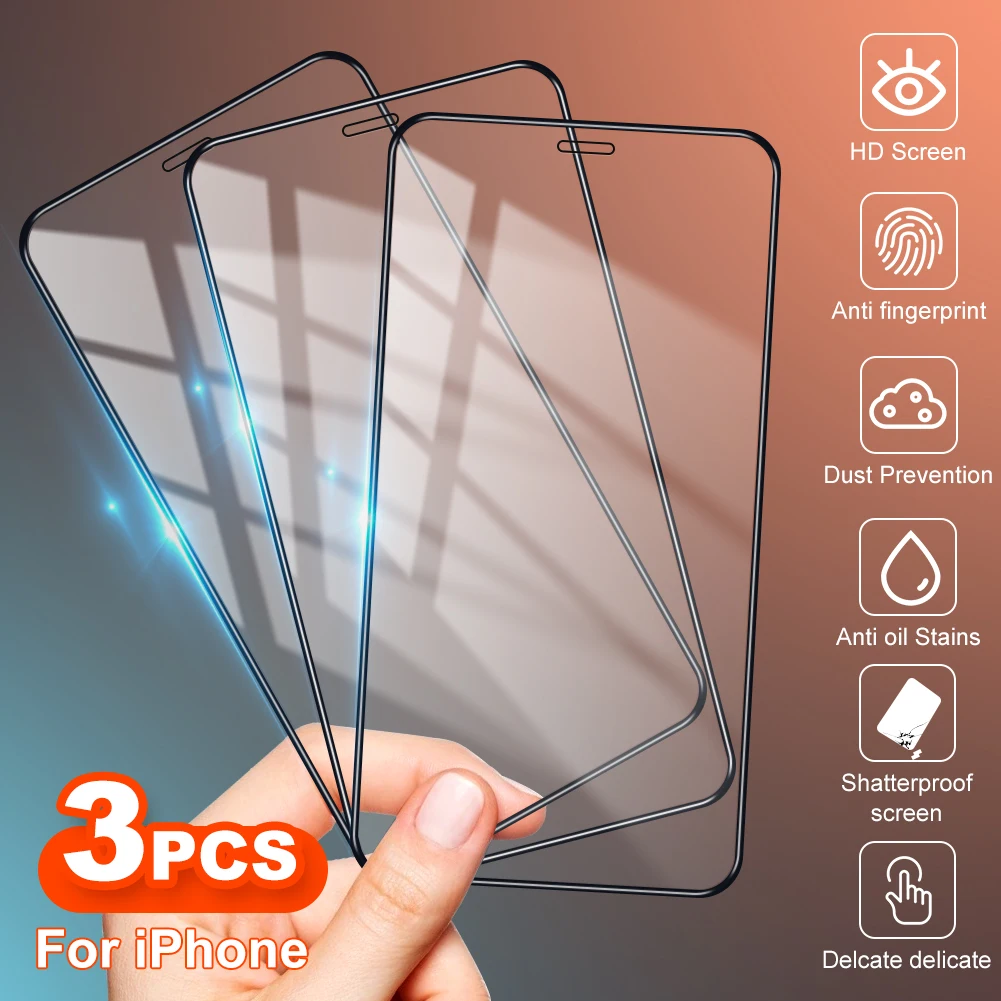 

3Pcs 9D 9H Protective Tempered Glass Film For iPhone 11 12 13 Pro X XS MAX SE 2020 Screen Protector Full Protection Clear Cases