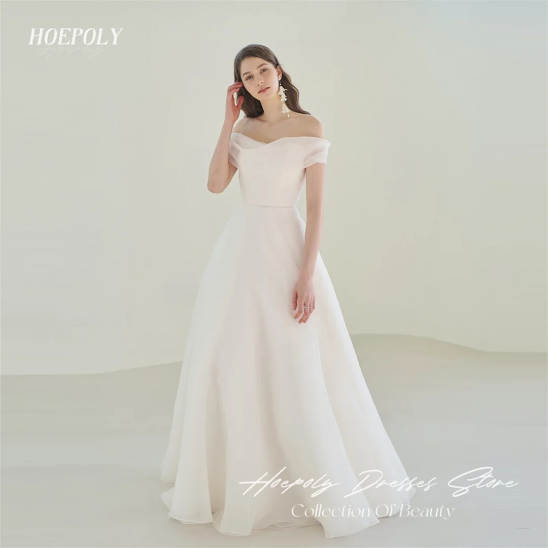 

Hoepoly Ivory Sweet Beauty Bride Wedding Party Dress Off the Shoulder Korea 드레스 Photography Organza Wedding Dresses for Women