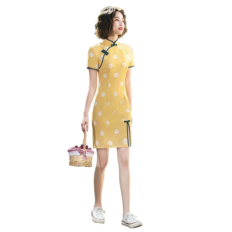 Женское праздничное платье с принтом маргариток элегантное китайское