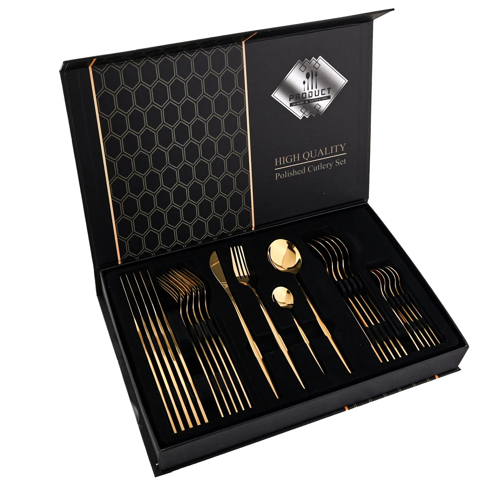 

AJOYOUS, 24 комплект столовых приборов, столовые приборы из нержавеющей стали золотого цвета, столовый набор, нож, вилка, столовая посуда