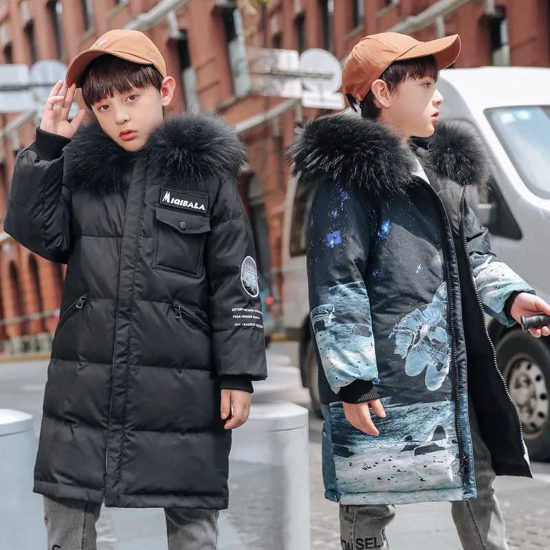 -30 Degree 2022 Boy Winter Jacket Coat Reversible Waterproof Hooded Thick Down Jacket For Boy 5-14 Year Teenage Boy Parka Outfit