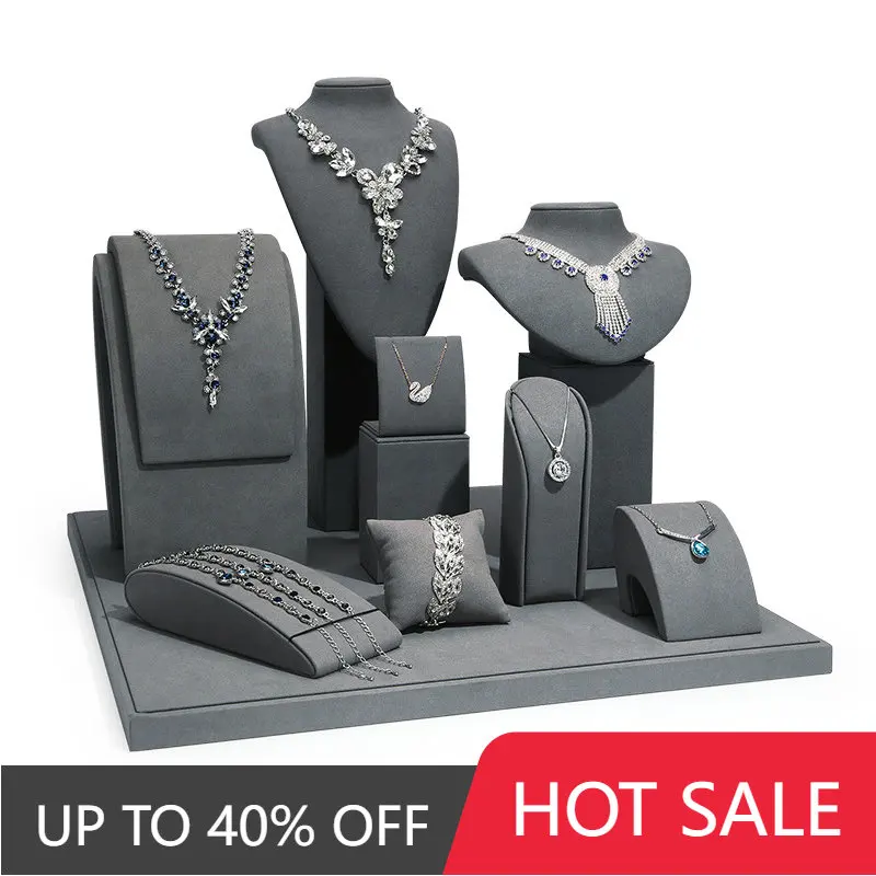 Gray Microfiber Model Portrait Jewelry Display Stand Window Jewelry Props Necklace Pendant Display Stand Set Jewlery Organizer