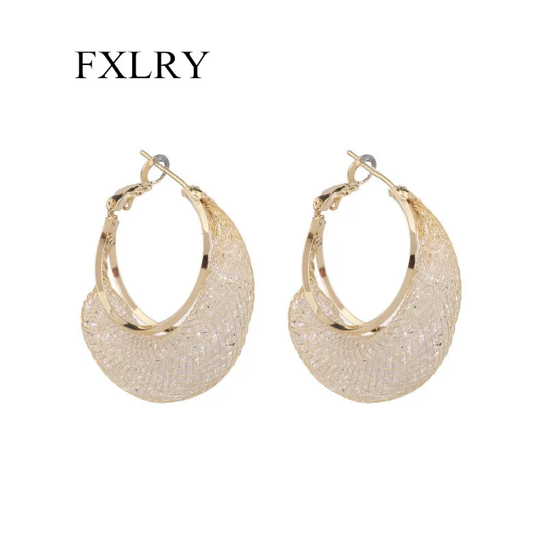 

FXLRY French Creative Design Mesh Inlaid Crystal Zircon Hoop Earrings For Women Wedding Bridal Jewelry