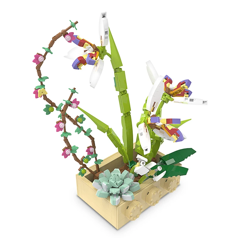 

Маленькая головоломка Орхидея горшечные растения детские строительные блоки игрушки для гостиной украшения букеты рождественские детски...