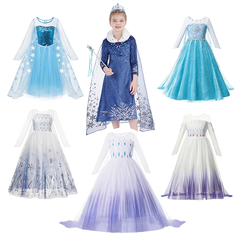 Disney Elsa Princess Dress White Costume For Girls Frozen 2 Snowflake Dresses Snow Queen Costume Cosplay Princess Girls Clothes