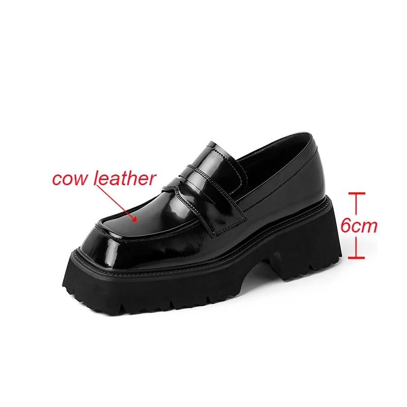 Kanseet Women Platform Shoes Spring 2023 Square Toe Genuine Leather High Quality Causal Loafers Silver Thick Heels Lady Footwear