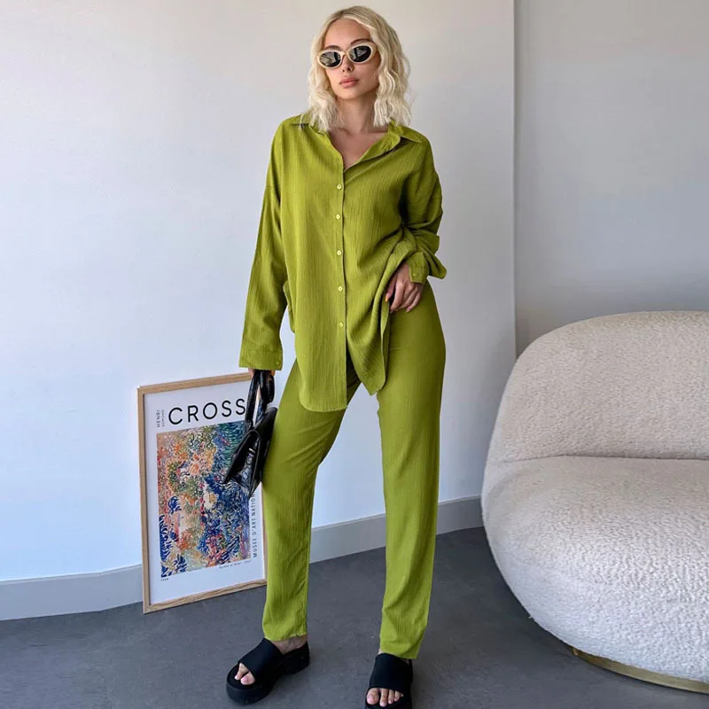 

Two Piece Set Street Women's Set Long Sleeve Shirt Tops And Wide Leg Pants Elegant Tracksuit Sweatsuit Fitness Outfits