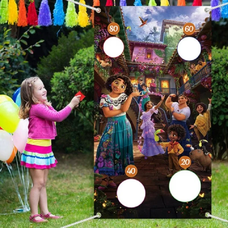 

1set Encanto Mirabel Sandbag Game Flags Throwing Hanging Flags Outdoor Sandbag Game Flags Funny Throwing Game with 3pcs Sandbag
