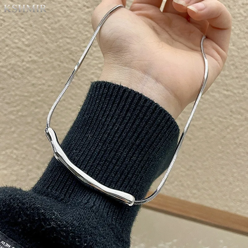 

kshmir titanium steel necklace Fashion personality silver metal line sweater chain collarbone chain new women's necklace