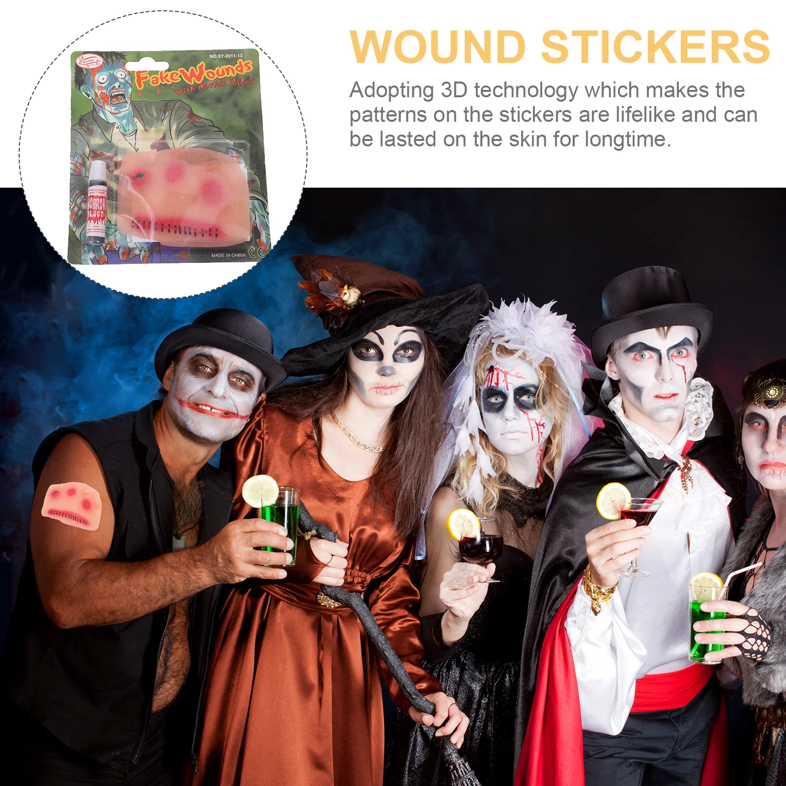 2 шт. 3D латексные наклейки на Хэллоуин с ужасной раной макияж травма крови
