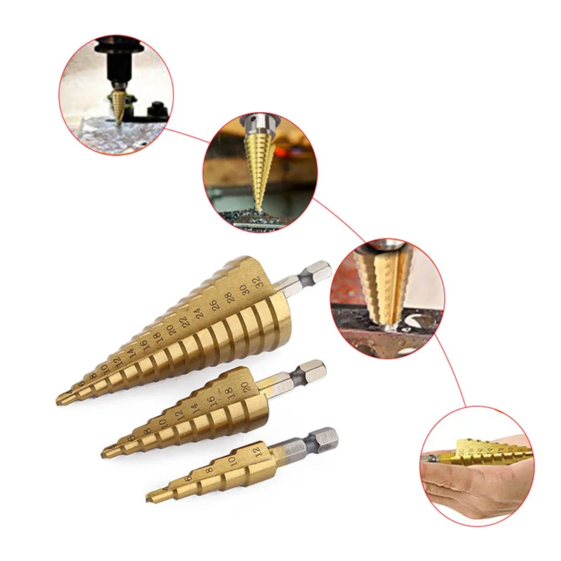 HSS Step Drill Bit Set with Conical Stages for Faster Drilling Speed and Smoother Results Conical Stage Drill For Metal Wood