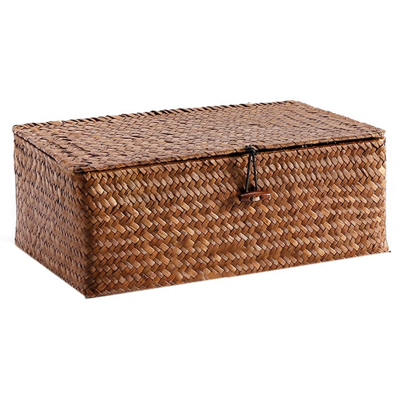 

Handmade Woven Storage Baskets,Laundry Basket For Home Storage,Rectangular Storage Box With Lid