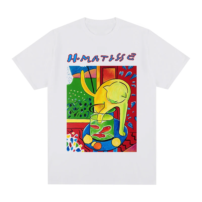 

Футболка мужская хлопковая с рисунком кота, модная Милая рубашка с принтом Анри матиссе в Корейском стиле, топы для женщин