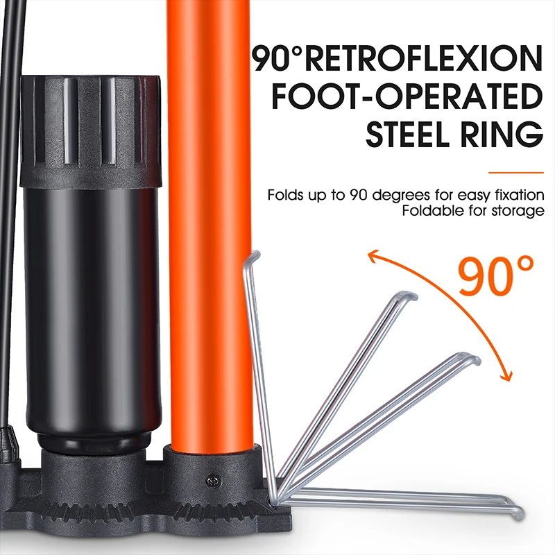 WEST BIKING Bike Ball Pump Inflator Bicycle Floor Pump with Gauge for Presta and Schrader Bicycle Pump Valves-160Psi Max