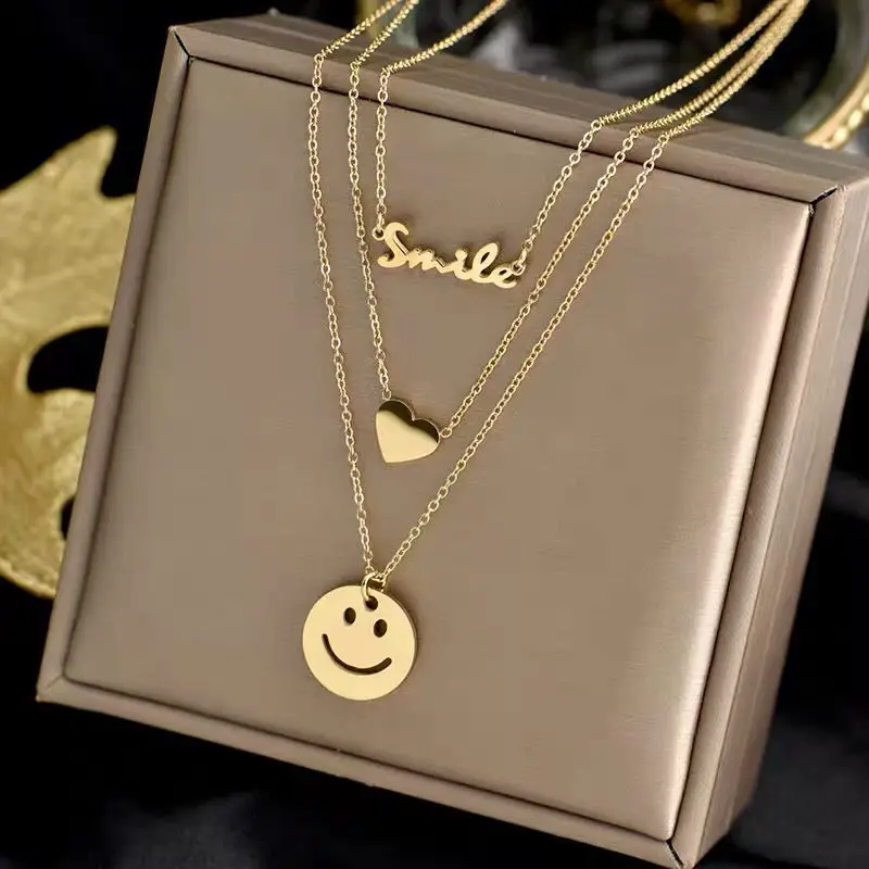 

Многослойные Геометрические Ожерелья из нержавеющей стали золотого цвета в форме сердца и букв для женщин, новые модные украшения для вече...