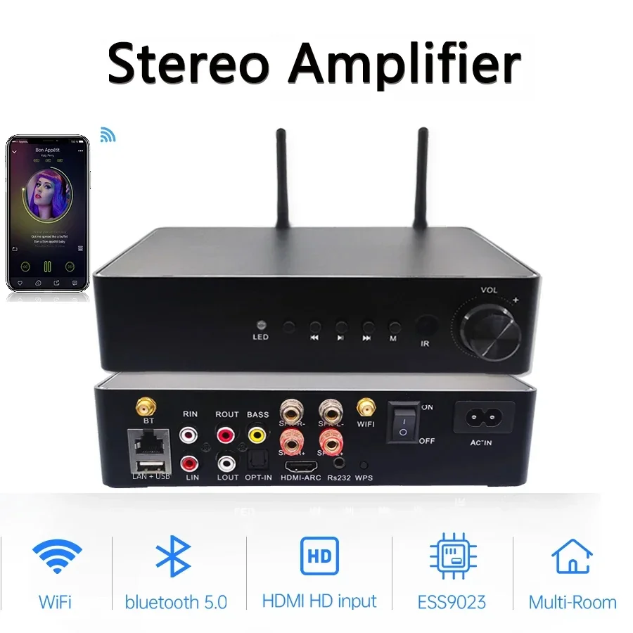 WA60 60 Вт * 2 ESS9023 Wi-Fi и Bluetooth HiFi стерео цифровой многокомнатный усилитель класса D с