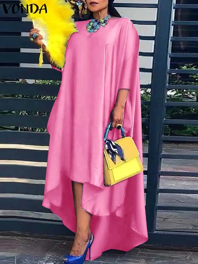 

Осеннее атласное платье VONDA 2022, женское асимметричное вечернее платье, Элегантное повседневное платье с рукавом 3/4, Женский винтажный сараф...