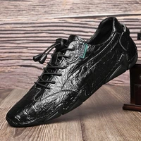 2022 high end mens leather shoes leather crocodile pattern soft soled casual shoes cowhide lazy shoes non slip driving shoes