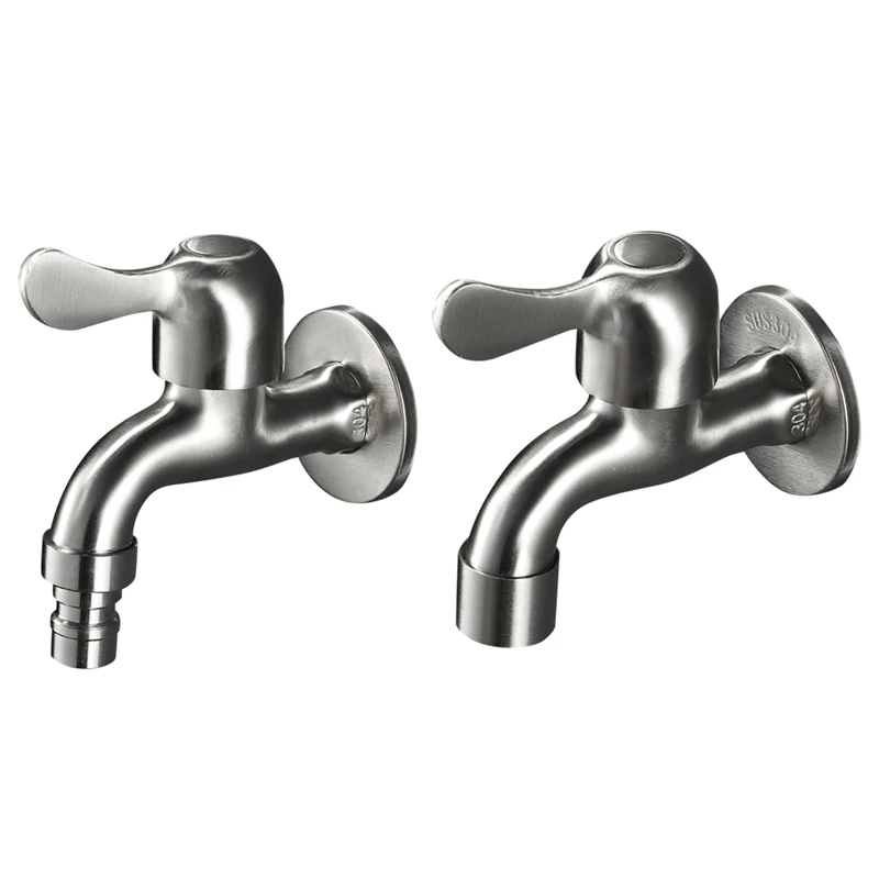 

Garden Faucet Wall Mounted Brushed Stainless Steel Faucet 4 Points Washing Machine Connector/Water Filter