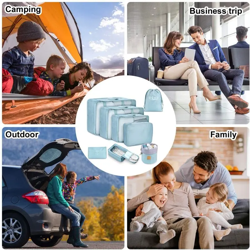Travel Packing Cubes Set 8Pcs Lightweight Luggage Organizer Bag Blue