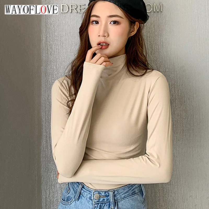 

WAYOFLOVE Modal Bottoming Women y2k Tops Women Turtleneck Tops T Shirt Long Sleeve Tees Women's Clothing Free Shipping Clearance